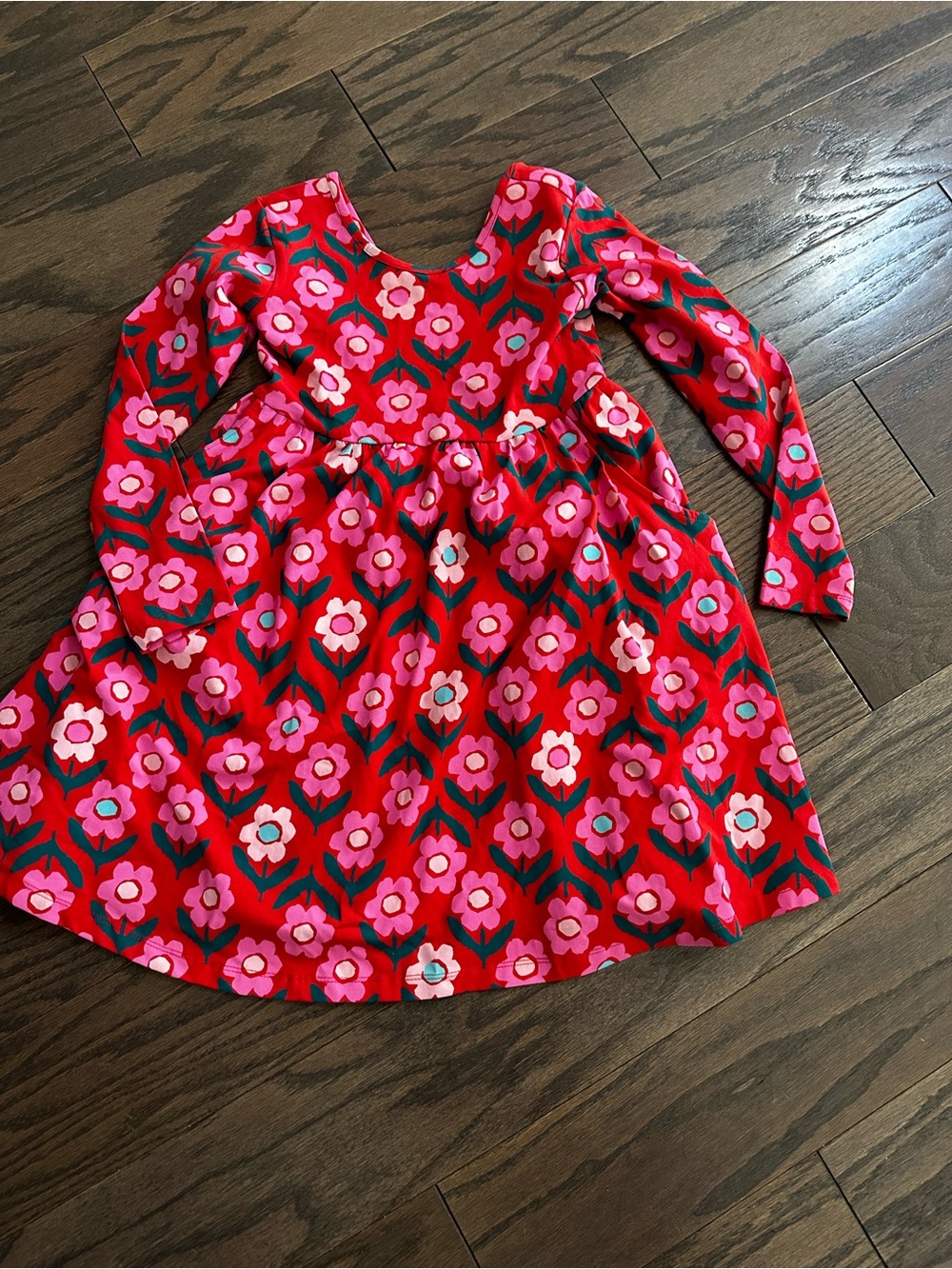 Hanna Andersson Red and Pink Floral Long-Sleeve Twirl Dress